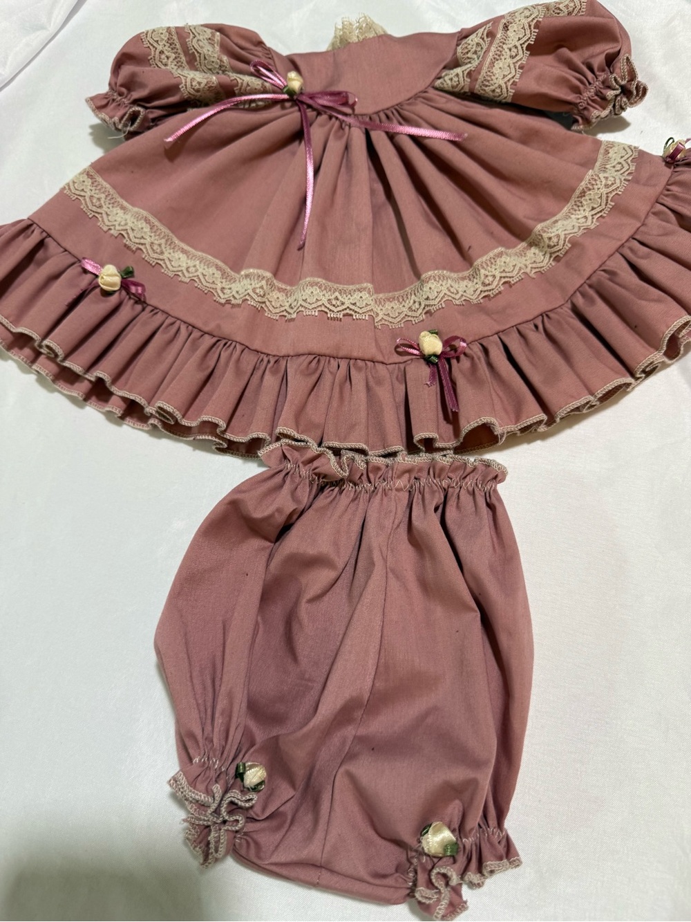 Dusty Rose Ruffled Doll Dress & Bloomers Set by